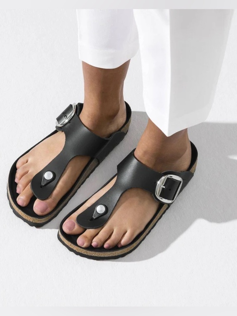 Birkenstock Gizeh Sandals Big Buckle Black Silver Reg Width 39